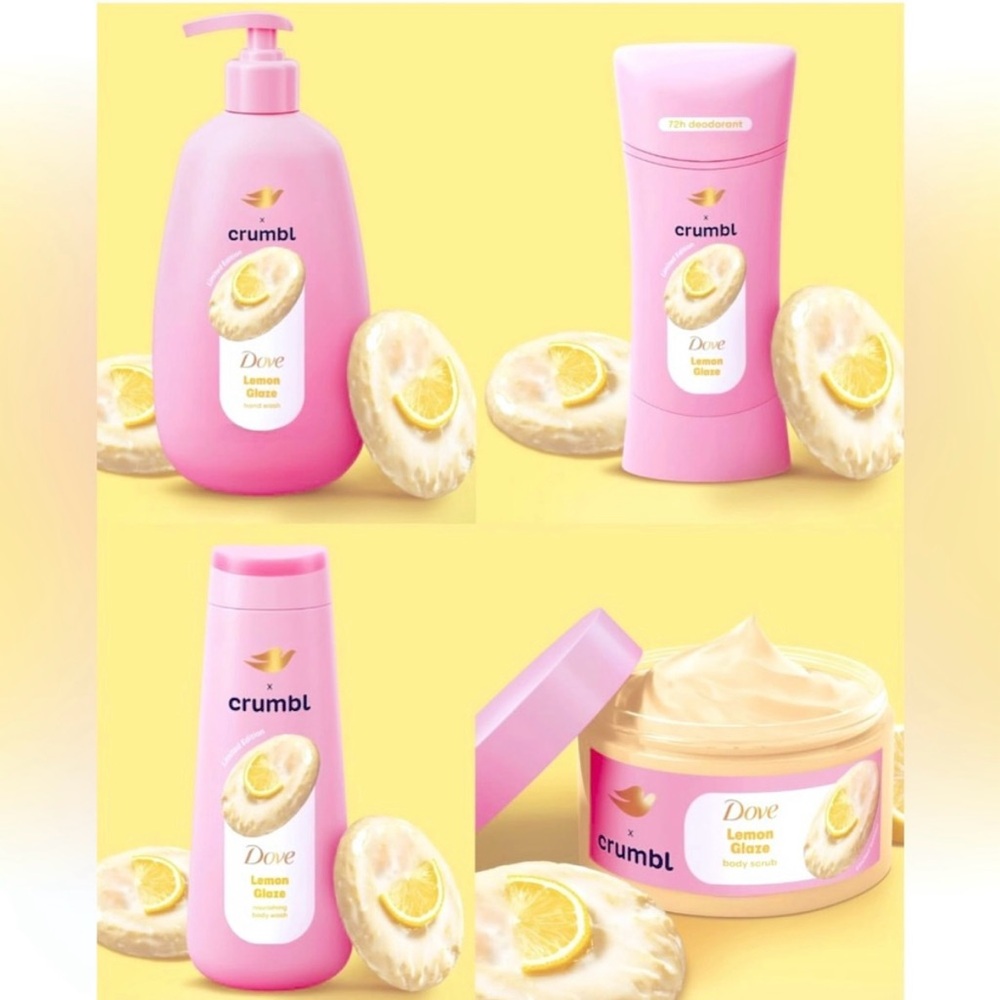 DOVE x CRUMBL Cookie Lemon Glaze SET Hand Wash, Deodorant, Body Wash, Scrub NEW